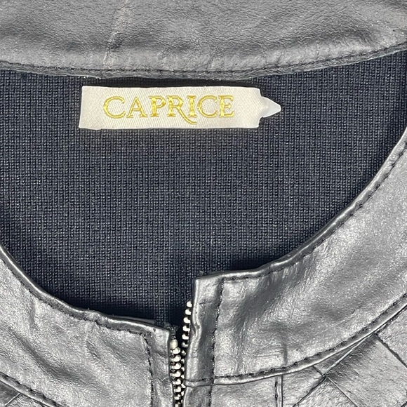 Black Woven Leather Jacket with Knit Sleeves - Picture 6 of 9